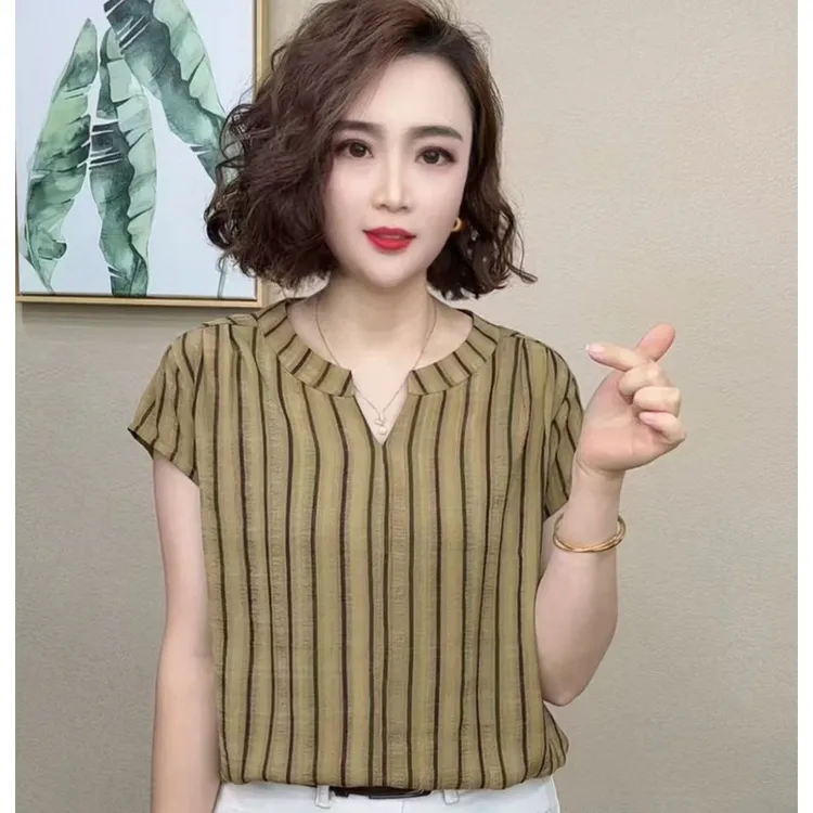 2025新款时尚洋气百搭V领纯色减龄短袖显瘦T恤上衣#876