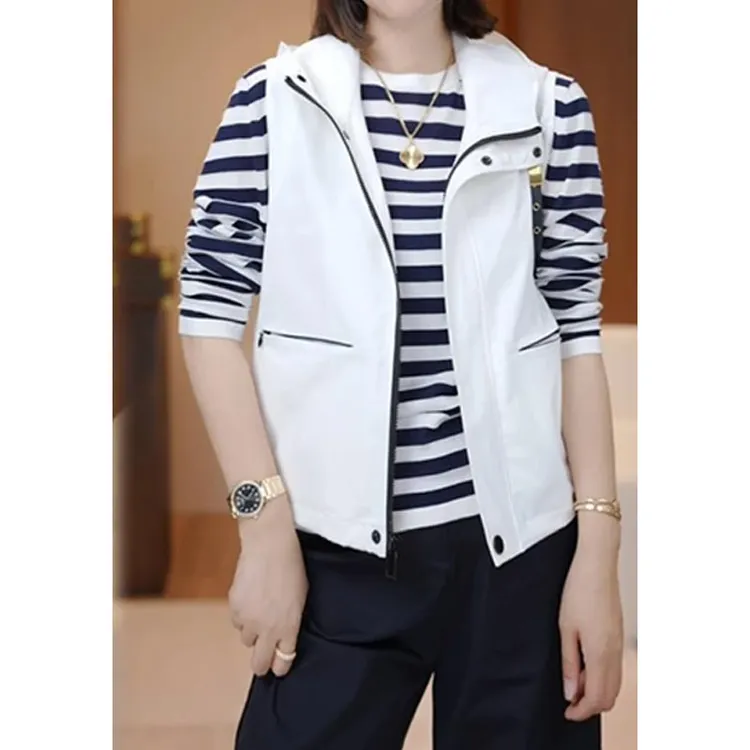 2025年夏季新款白色马甲外套女士薄款透气无袖开衫上衣轻薄透气潮