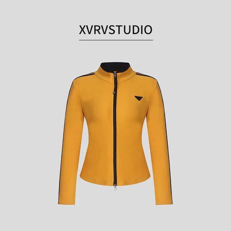 XVRV秋季立领撞色运动双开拉链小外套女新款长袖健身服上衣