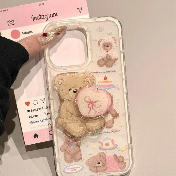 爱心小熊适用苹果iphone小米15promax防摔vivo华为oppo手机壳女