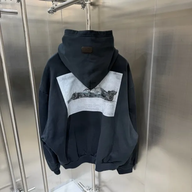 毛线圈 高克重定制面料 连帽卫衣 宽松版型 印花 长袖厚料子卫衣