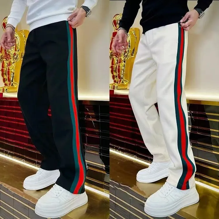 2025冬季新款男士加绒百搭轻奢刺绣直筒时尚休闲裤潮流宽松运动裤