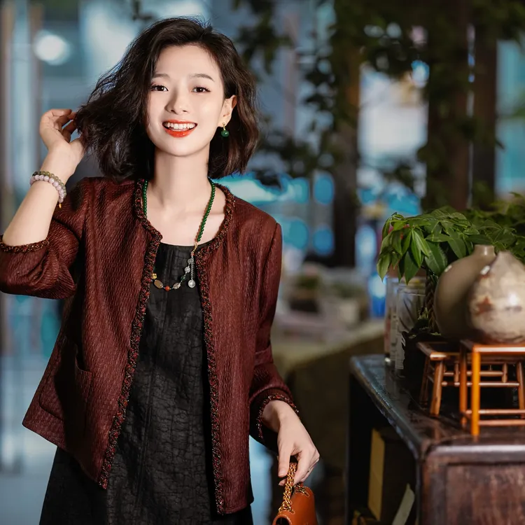 西子/【珍藏老料】26姆米桑蚕丝冠乐绉老红莨红云纱外套/WTTJ227