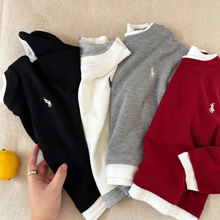 儿童T恤柔软春秋2025新款男女童纯色上衣洋气宝宝纯棉打底衫弹力