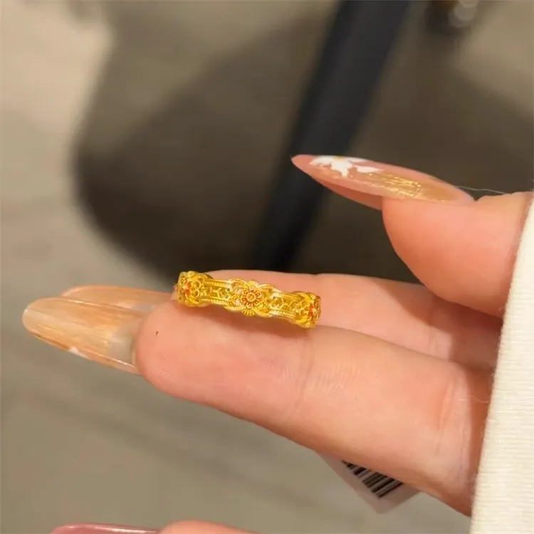 铜合金戒指 金店同款金色小花朵开口戒指小众设计简约精致高级感 