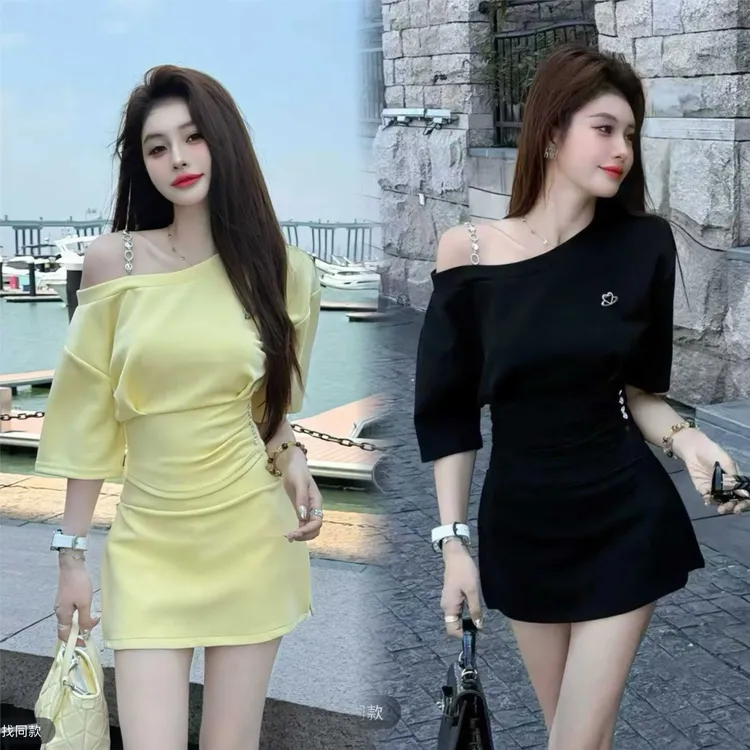 十一家原创韩系短袖休闲包臀裙时尚收腰套装