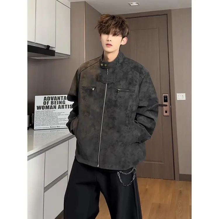 美式雾面机车服皮衣外套男秋春高级感痞帅cleanfit短款飞行员夹克
