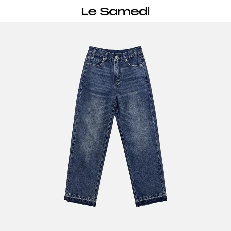 Le Samedi【海岸线蓝牛】土耳其竹节牛仔 显瘦手工撞色毛边牛仔裤