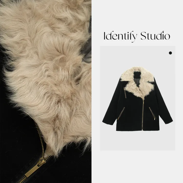  IDENTIFY冬季羊卷毛皮毛一体毛领拼接羽绒外套25AWZX11029091