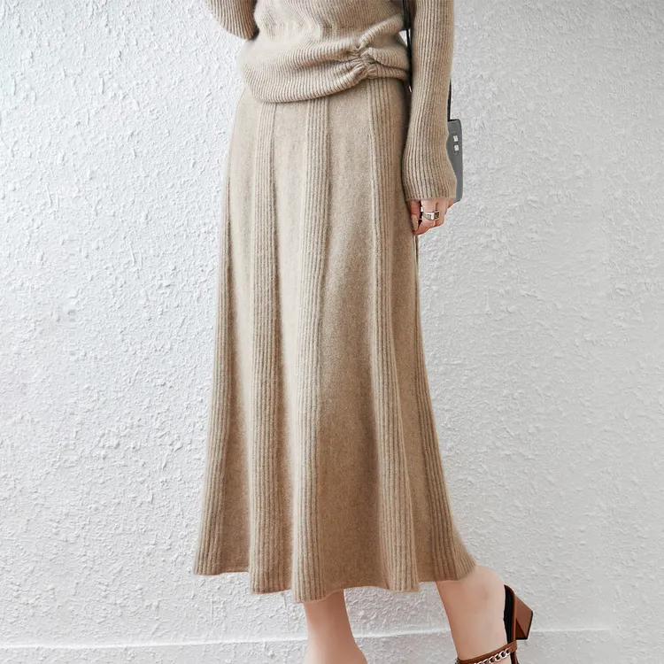 法式优雅浪漫纯羊毛半身裙A字遮跨显瘦针织气质中长款a字裙毛线裙