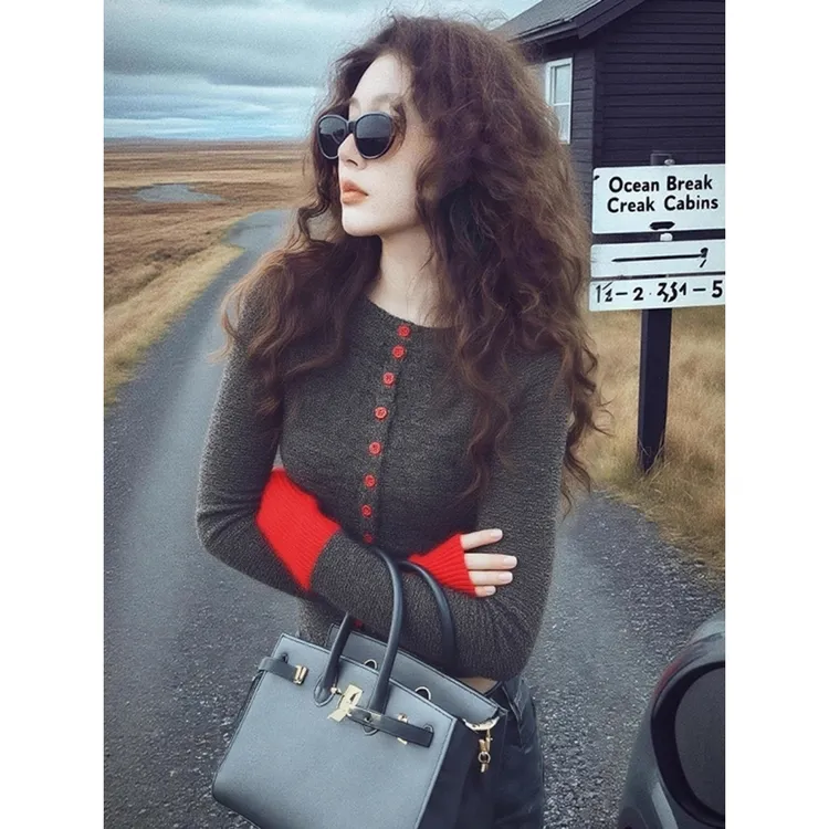 秋冬巨好看的轻熟上衣软糯慵懒风独特漂亮韩系氛围感灰色针织衫女