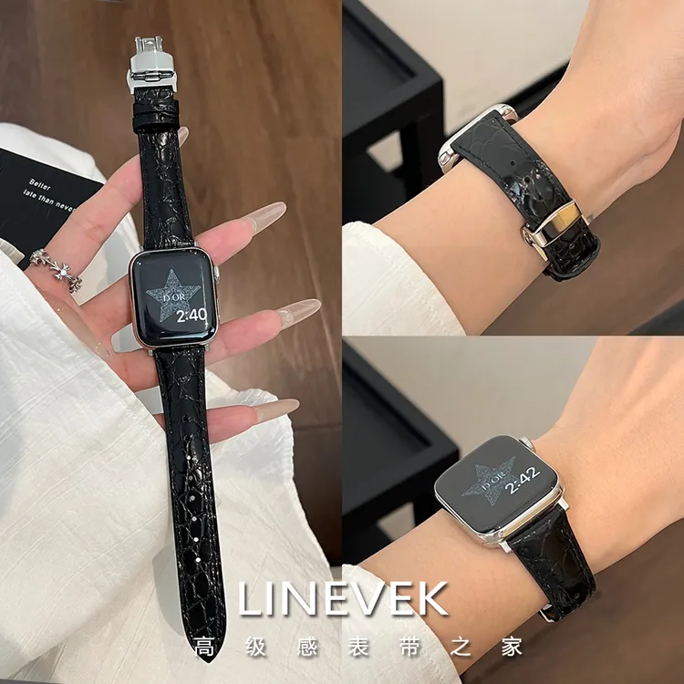 适用苹果手表带apple watch秋冬圆鳄纹皮质s11/10/9/8高级感腕带