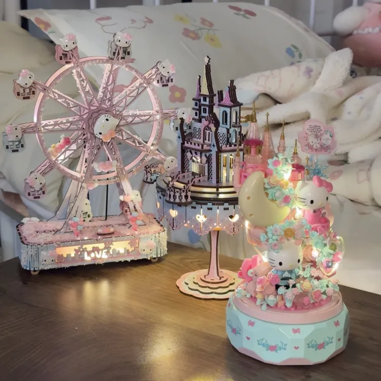 【维霓】蓝牙电动天空之城KT摩天轮音乐盒木制手工DIY拼装模型情侣