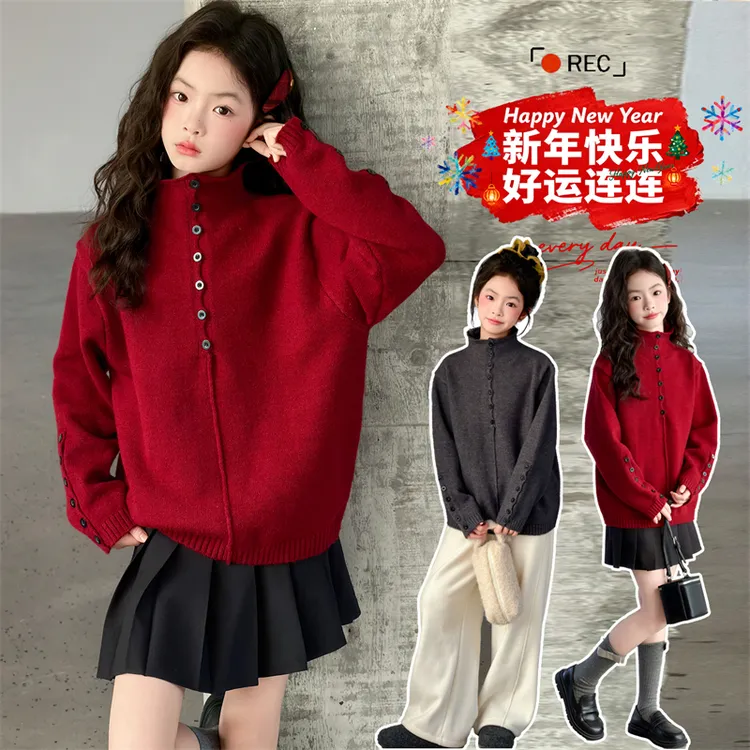 女童毛衣秋冬2025新款超好看红色本命年新年衣服儿童毛线衣冬加厚