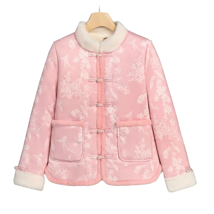 喜上眉梢冬季中式复古中国风正襟盘扣加绒加厚时尚保暖女棉服