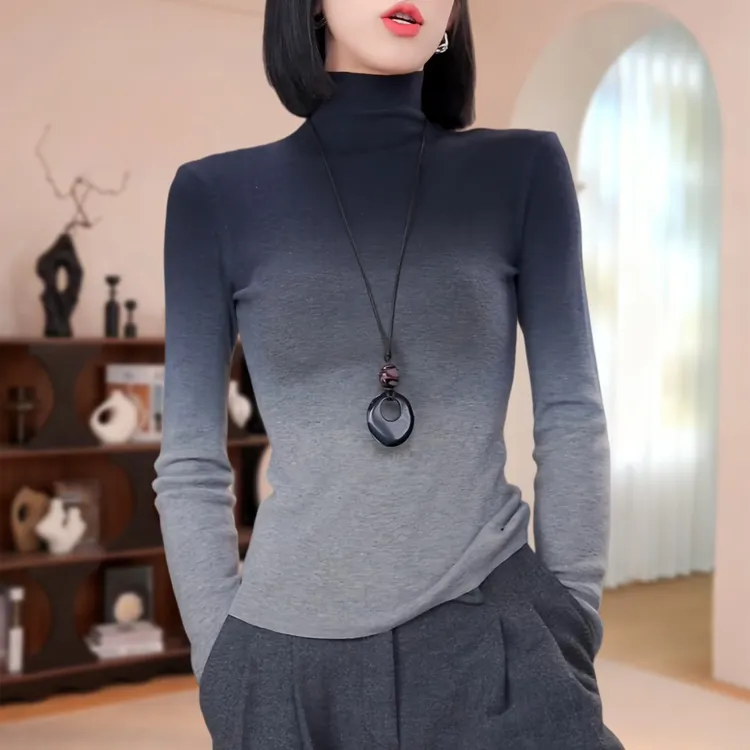 渐变色高领晕染长袖针织衫女2025秋冬新款修身内搭百搭慵懒风毛衣