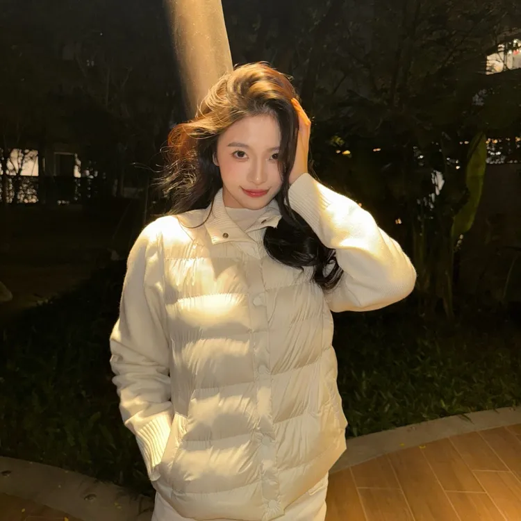 空气棉 小众设计感拼接空气绒外套女秋冬新款慵懒风保暖轻盈百搭