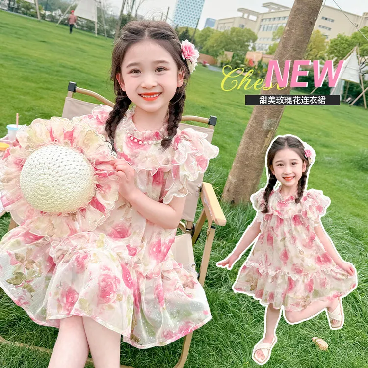 女童夏季薄款雪纺碎花连衣裙2025夏季新款女宝宝洋气沙滩公主裙子