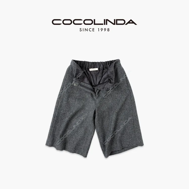 COCOLINDA “羊毛混纺”老钱风【人字纹】七分短裤(挂全里）P3772
