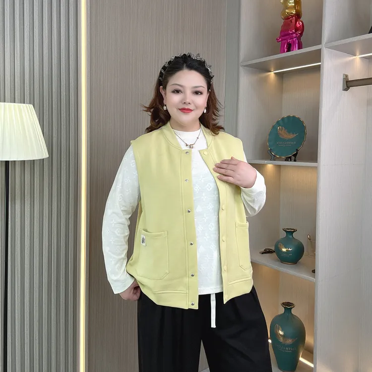大码200斤胖mm妹妹宽松马夹外套女春秋减龄立领马甲背心坎肩上衣