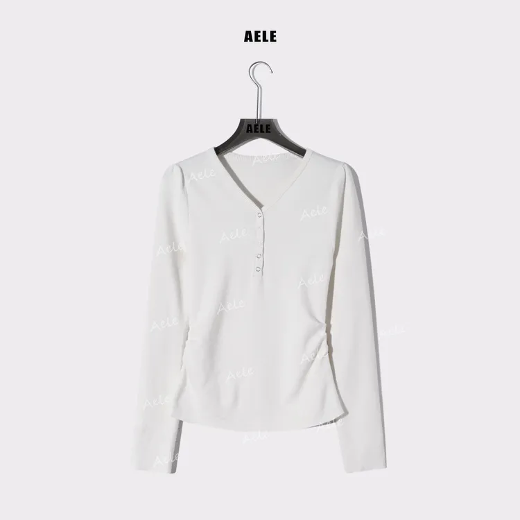 AELE时尚休闲V领半开领收腰显瘦气质打底针织衫毛衣 X855 3695 AD