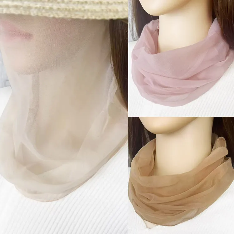 夏季轻薄款挂耳防晒面纱面罩女护颈脖子小丝巾遮脸遮颈纹围脖套头