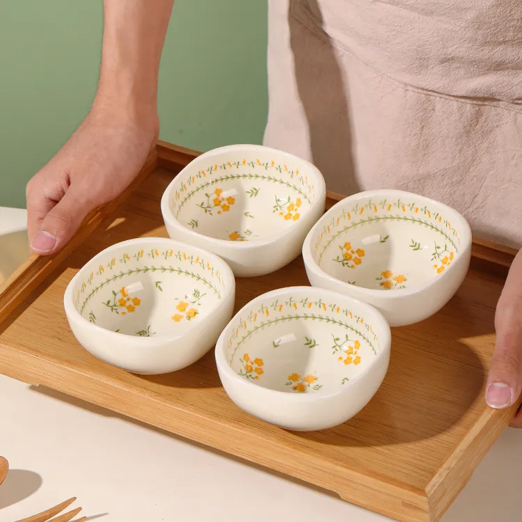 4个装春日来信小味碟陶瓷餐具釉下彩工艺