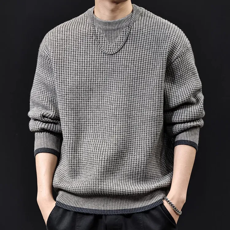 U&PURA2025秋冬新款重磅美式菠萝纹毛衣男内搭圆领复古慵懒针织衫