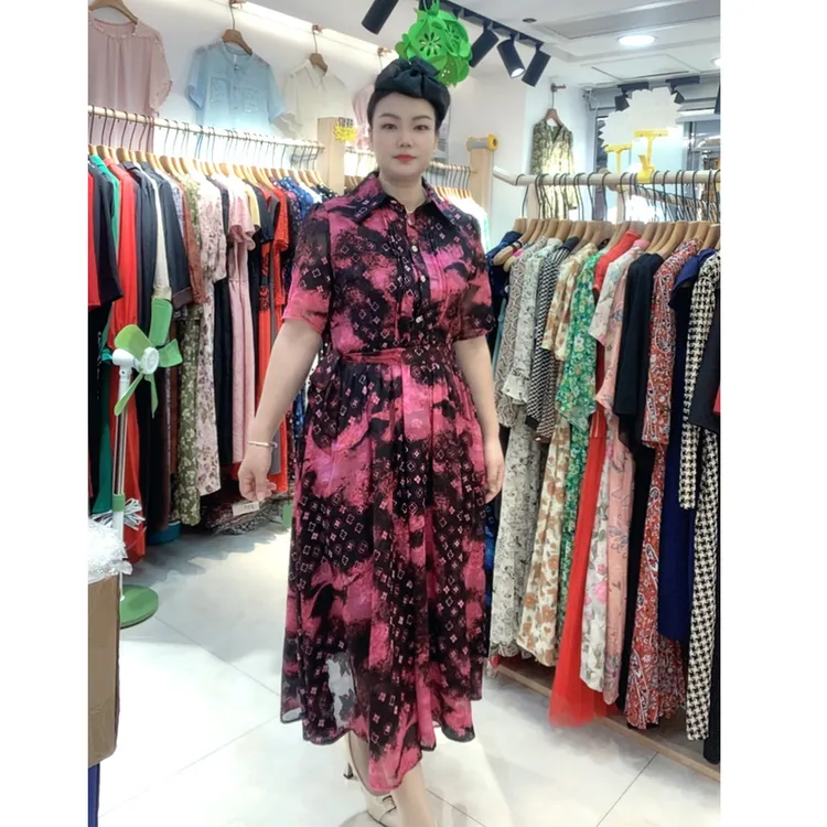 印花单排多扣POLO领夏季连衣裙时尚长款沙丘废土风