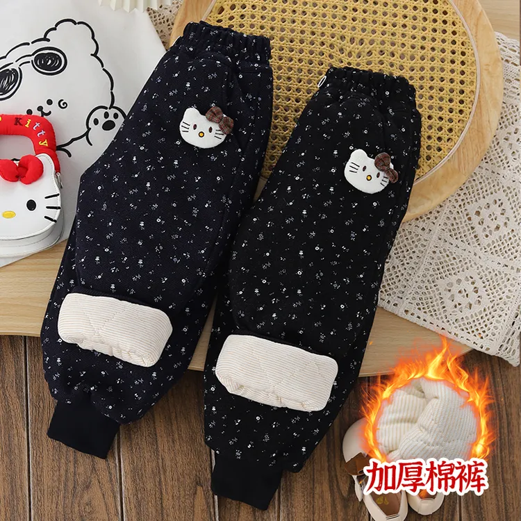 【加厚棉裤】儿童秋冬加厚裤子学生百搭保暖卫裤韩版碎花玩偶KT猫