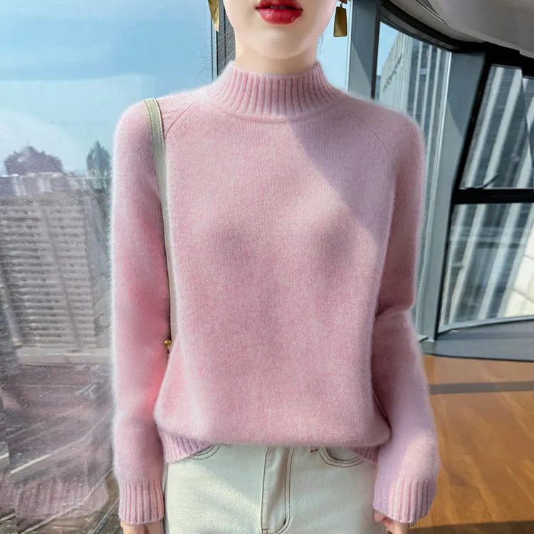 秋冬平面插肩袖五针三股加厚山羊绒基础款毛衣