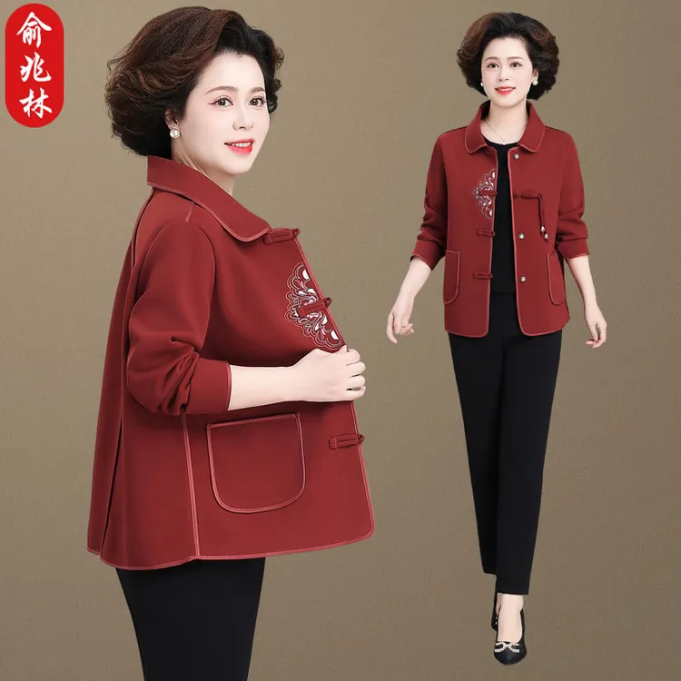 俞兆林妈妈春装外套2025新款气质减龄中老年春秋薄款刺绣外套夹克