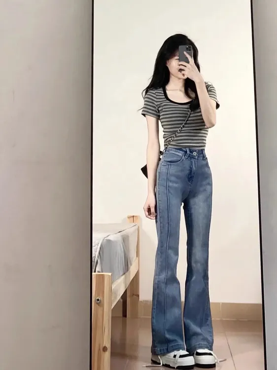 条纹短袖t恤女装夏季2025新款潮流正肩撞色修身短款圆领韩版上衣