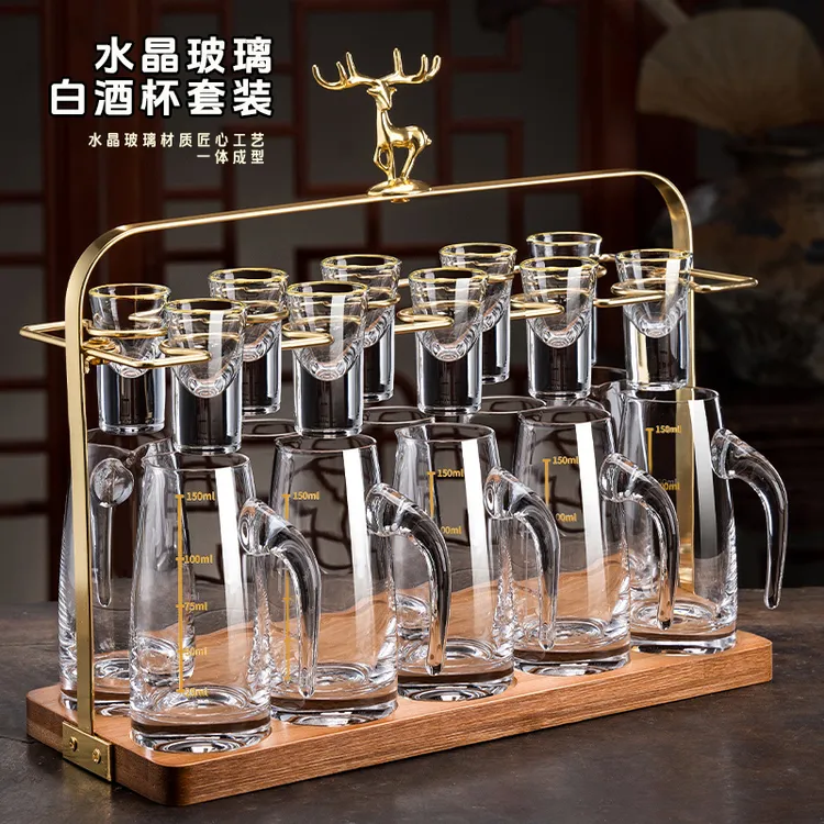 轻奢白酒杯套装家用一口杯分酒器加厚无铅水晶玻璃创意酒具中式