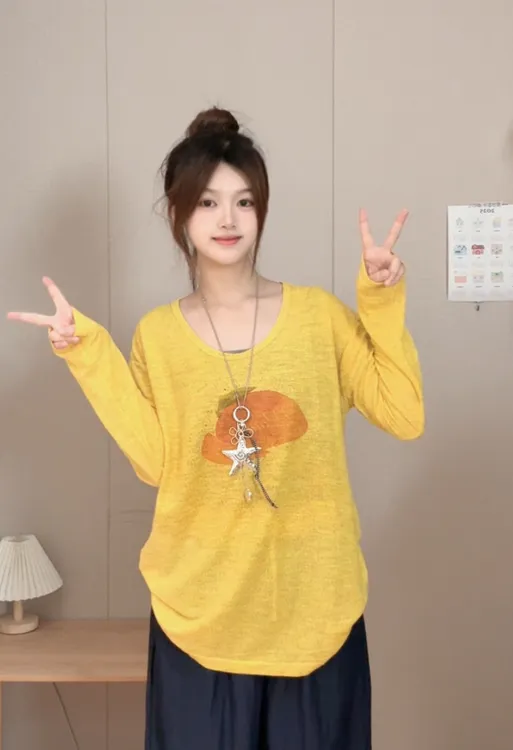 绝美T恤印花上衣女2025夏新款百搭休闲显瘦慵懒感防晒罩衫上衣
