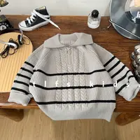童例「240-012翻领灰黑麻花针织衫」秋冬软糯休闲保暖毛衣男童女童