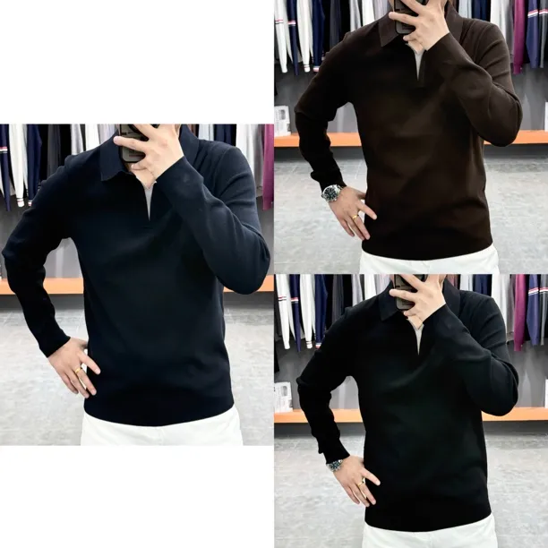 *他俊*新款长袖毛衣polo商务休闲修身翻领针织衫 9593