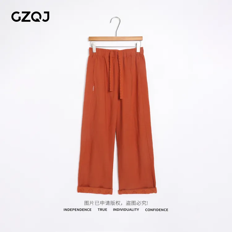 老琴私服 【丝麻垂云】欧若风简约显瘦松紧腰休闲裤子女夏款 02012