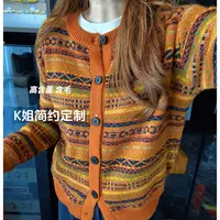 GTNER“KK定制”早秋新款浣熊提花针织开衫宽松圆领费尔岛毛衣D2113