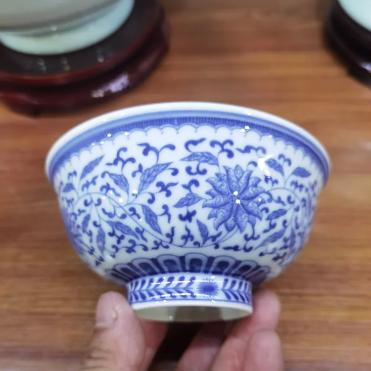 景德镇青花缠枝莲5寸米饭碗釉下彩陶瓷