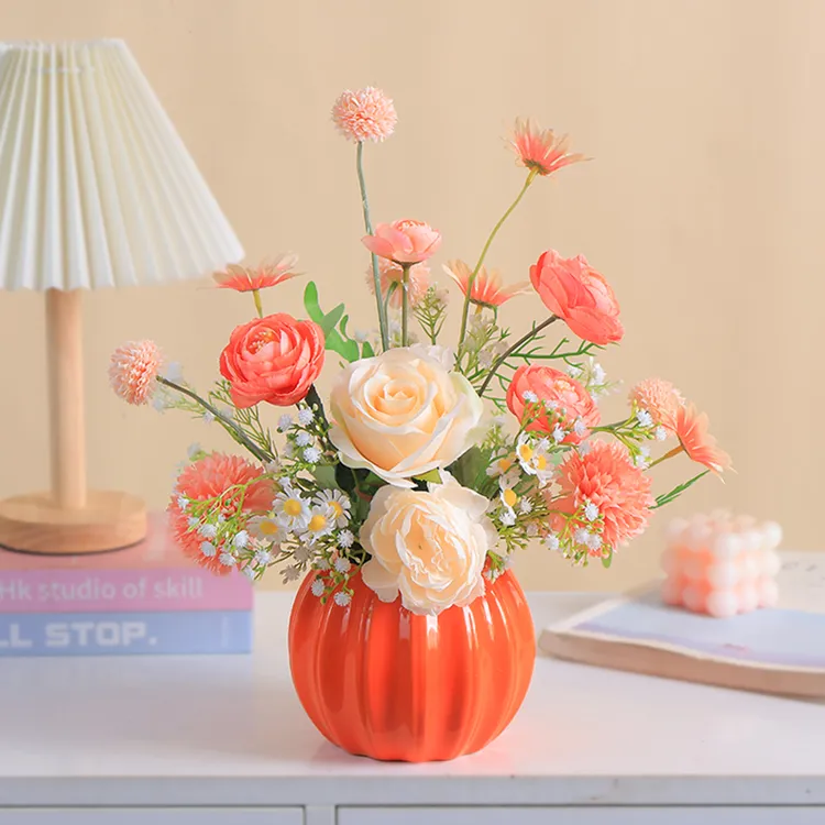 2024新款假花仿真玫瑰牡丹雏菊插花盆栽客厅餐桌仿生花艺装饰摆饰