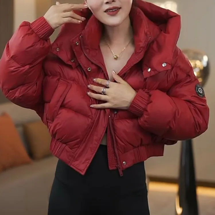 欧货加厚小个子面包服短棉服女2025冬季新款连帽宽松保暖棉衣外套