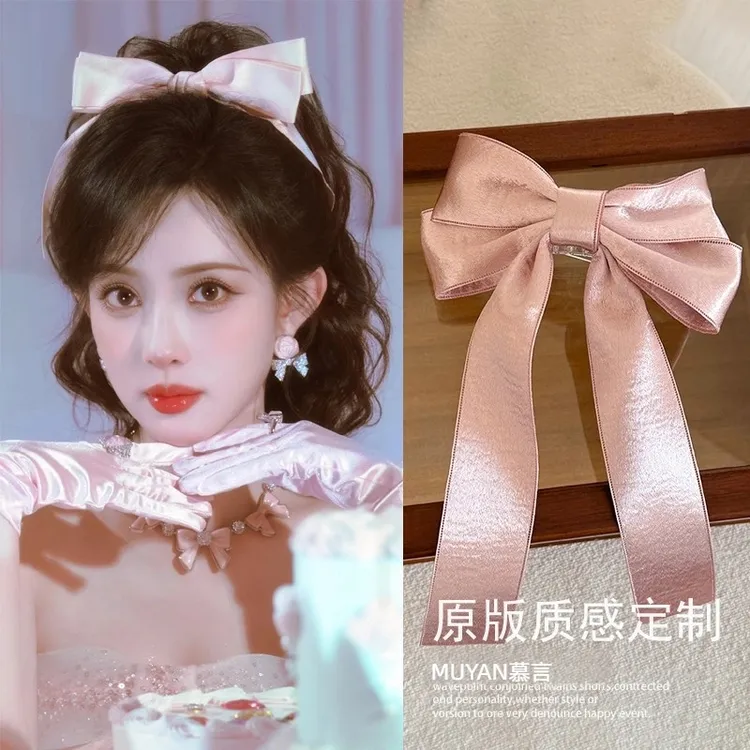孟子义同款丝光缎面蝴蝶结发夹女甜美气质飘带发卡后脑勺顶夹发饰