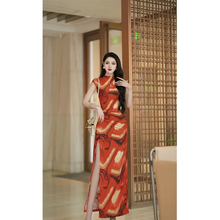 尤克菲儿 原创高定进口针织提花长裙轻奢气质优雅复古连衣裙