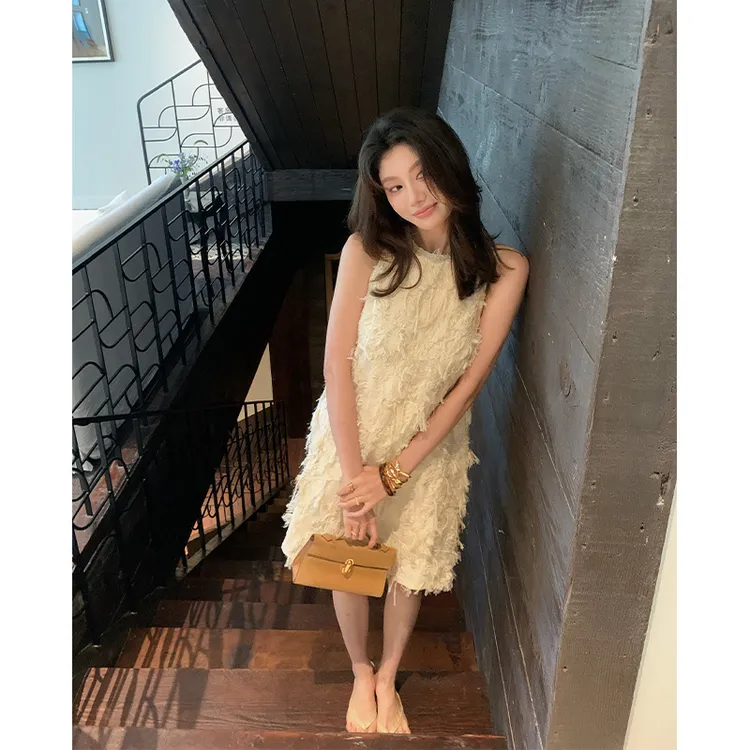 【ALONE SAVOR】龍喜儿 流素 气质流苏无袖连衣裙J623 