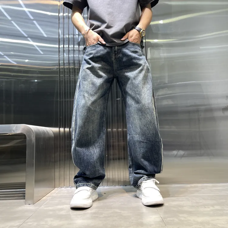 秋冬季新款男士复古水洗微弹力长裤美式潮流直筒牛仔裤百搭百搭