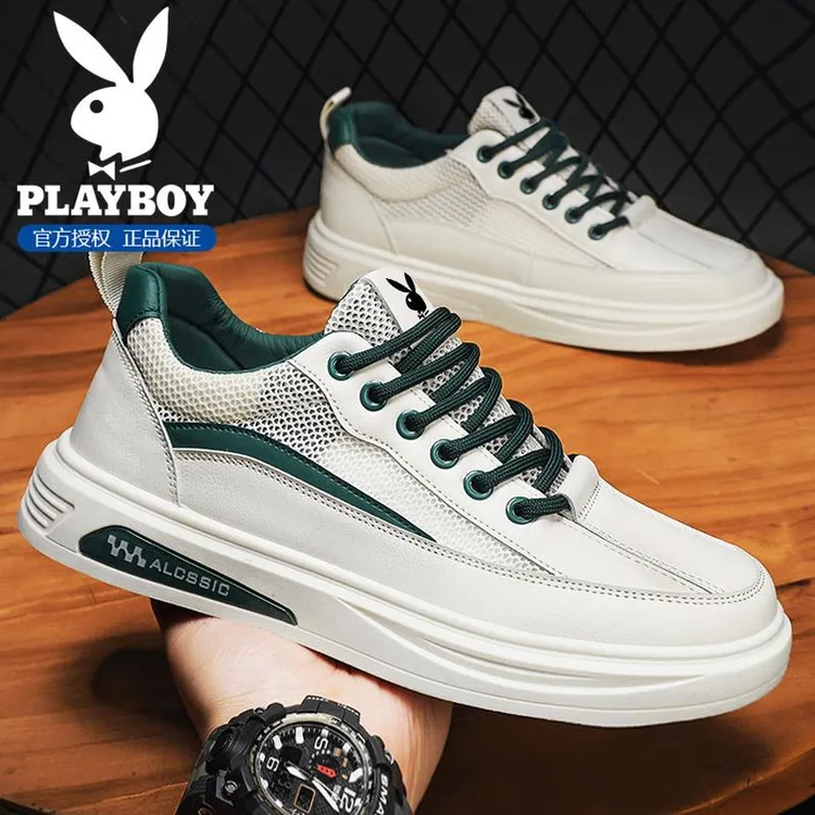 花花公子小白鞋男鞋2025秋季新款透气百搭网面鞋男士厚底休闲板鞋