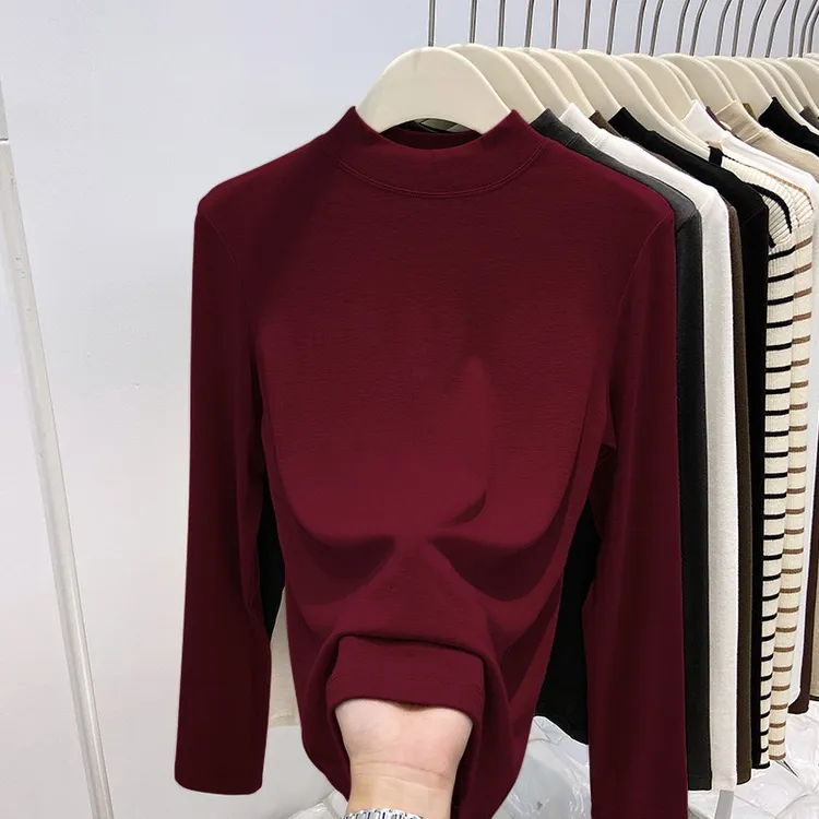 韩版百搭款半高领打底衫女发热内搭上衣修身显瘦长袖T恤时尚