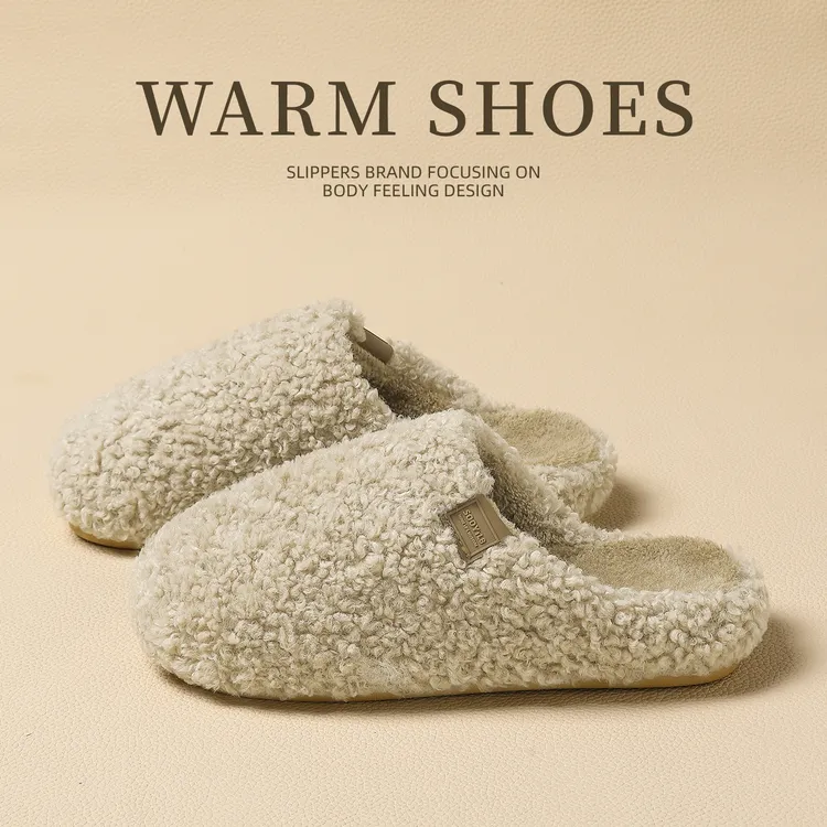 羊羔绒棉拖鞋女士秋冬季2025新款家居室内保暖厚底毛毛拖鞋男冬天