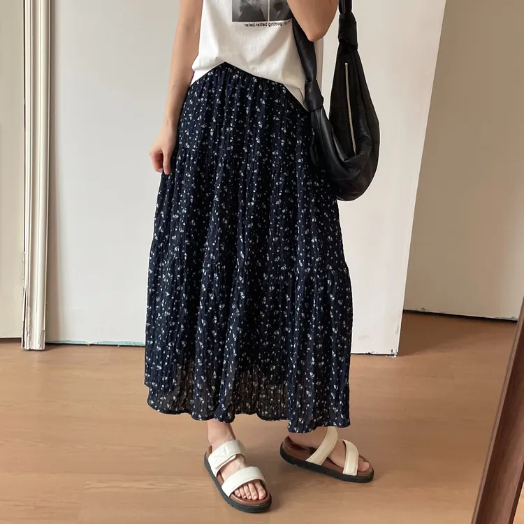 「温柔风 碎花半裙」垂感高腰显瘦中长款半身裙夏季薄款A字裙子S095